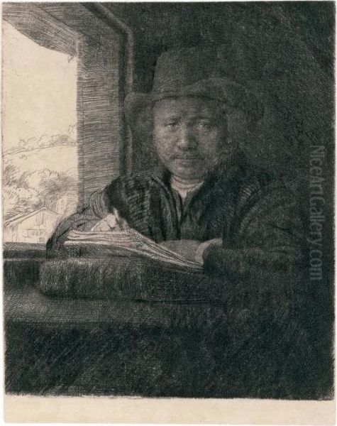 Self-portrait Drawing At A Window by Rembrandt Van Rijn