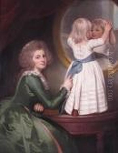 Portrait Of Anne Barbara Russell Nee Whitworth With Her Son Sir Henry Russell by George Romney