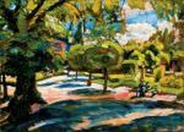 Park Scene, About 1920 Oil Painting - Hugo Scheiber