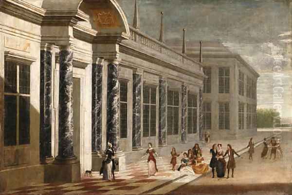 Elegant Figures on the Terrace of a Palace by Jacobus Saeys