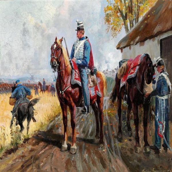 Danish Hussars Setting Out For A Military Exercise by Simon Simonson