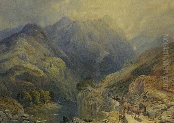 A Mountainous Landscape With A Drover by James Burrell-Smith