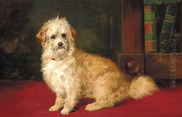 A dandie dinmont in an interior by English School