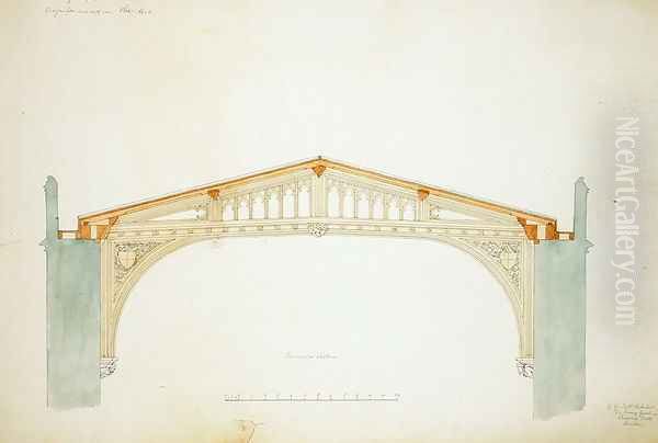 New College Oxford Design for Hall New Roof, 1865 by Sir George Gilbert Scott