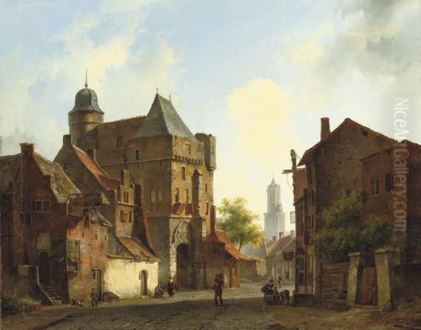 A Peaceful Town Square In Summer by Cornelis Springer