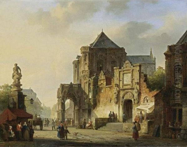 A View Of A Market Square by Cornelis Springer