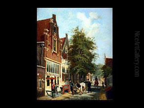 Hollandische Altstadtstrasse Mit Personengruppen by Cornelis Springer