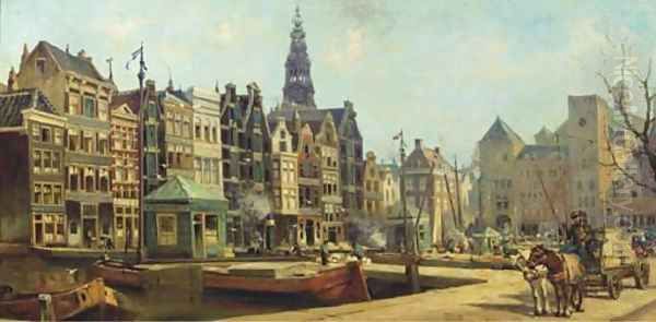 A view on the Damrak and the Beurs van Berlage, Amsterdam by Johan Gerard Smits