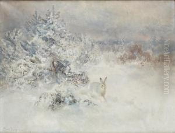 Hare In A Winter Landscape by Mosse Stoopendaal