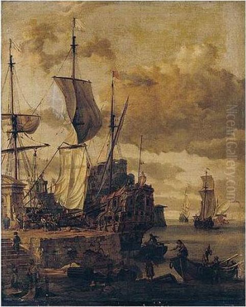 A Mediterranean Harbour Scene by Abraham Storck