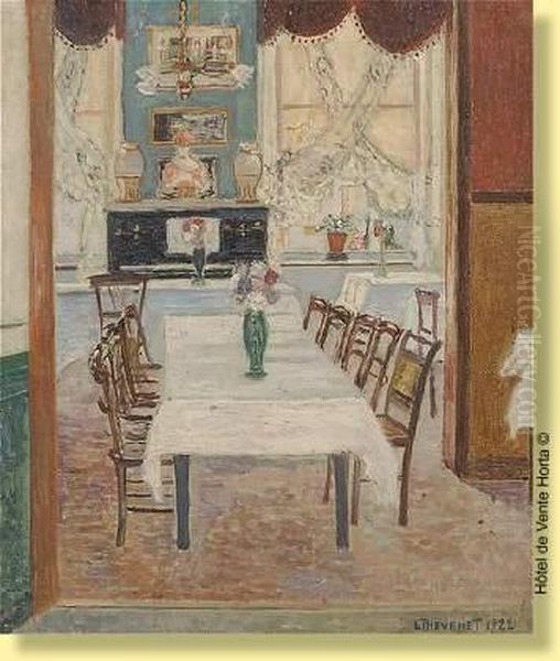 Interieur Avec Table Et Bouquet De Fleurs by Louis Thevenet