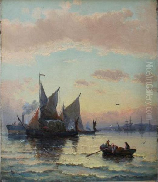 Hay Barge And Other Craft At Eventide by William Georges Thornley