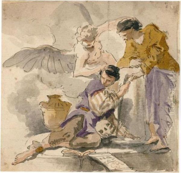 Two Figures And An Angel by Giovanni Battista Tiepolo