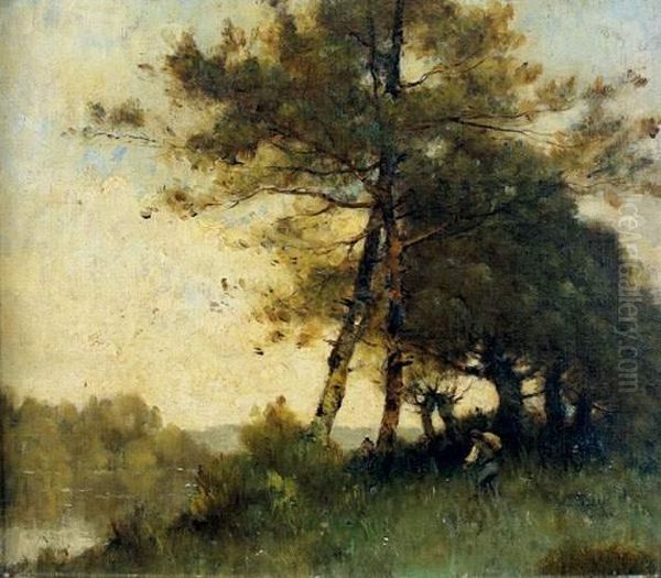 La Promenade Au Bord De L'eau by Paul Trouillebert