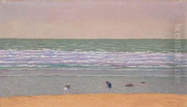 La Plage De Deauville Par Grand Vent by Felix Edouard Vallotton