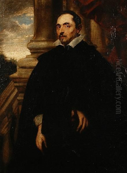 Portrait Of A Gentleman, Three-quarter Length,in Black Costume, Standing Before A Column by Sir Anthony Van Dyck