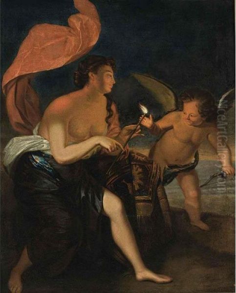 Venus Presenting A Burning Arrow To Cupid by Godfried Schalcken