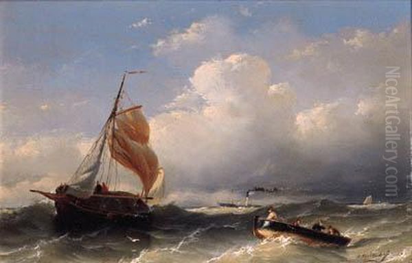 Shipping On A Rough Sea by Louis Verboeckhoven