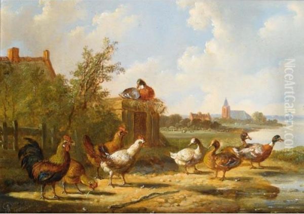 Poultry In A Summer Landscape; Ducks In A Summer Landscape (a Pair) by Albertus Verhoesen