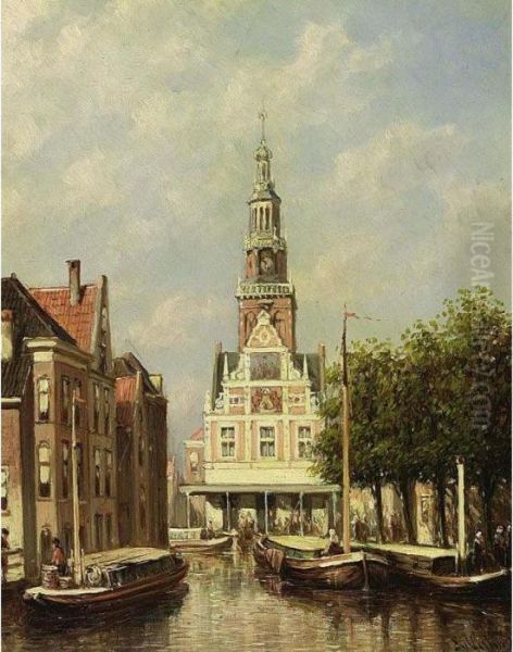 A Town Scene In Summer, Alkmaar by Pieter Gerard Vertin