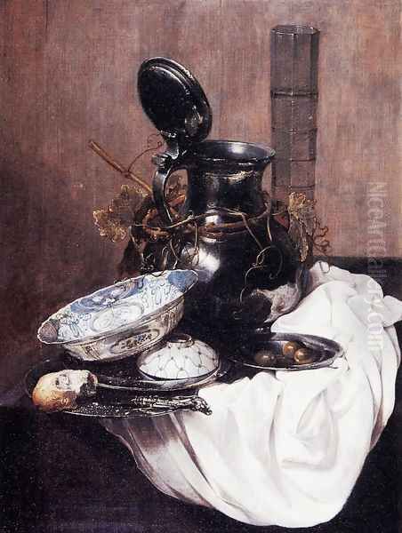 Still Life with Pewter Jug and Chinese Bowl by Jan Jansz. Treck