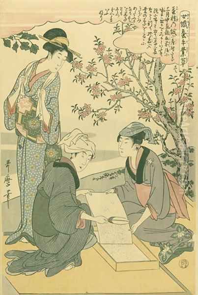 Tending the newly hatched worms, no.1 from Joshoku kaiko tewaza-gusa, c.1800 by Kitagawa Utamaro