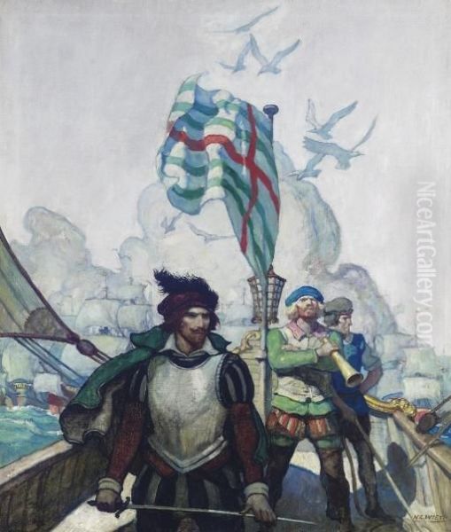 Essex Sails For Cadiz by Newell Convers Wyeth