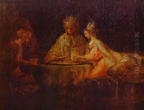 Assuerus, Haman and Esther by Rembrandt Van Rijn