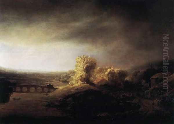 Landscape with a Long Arched Bridge 2 by Rembrandt Van Rijn