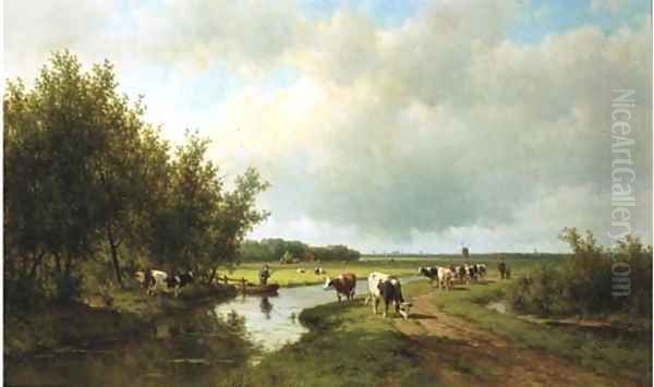 Landschap aan de Wippervaart te Heemstede an extensive polder landscape in summer by Willem Vester