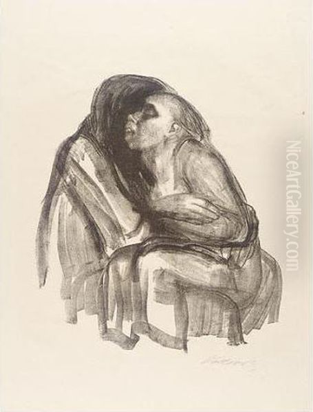 Tod Halt Madchen Im Schoss (klipstein 257.b) by Kathe Kollwitz