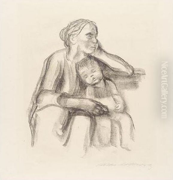 Arbeiterfrau Mit Schlafendem Jungen (klipstein 226.b) by Kathe Kollwitz