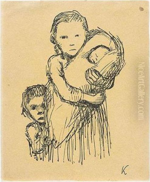 Madchen, Das Ein Kind In Einem Steckkissen Tragt (girl Holding A Baby) by Kathe Kollwitz