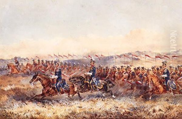 The Charge Of The 9th Royal Lancers by Orlando Norie