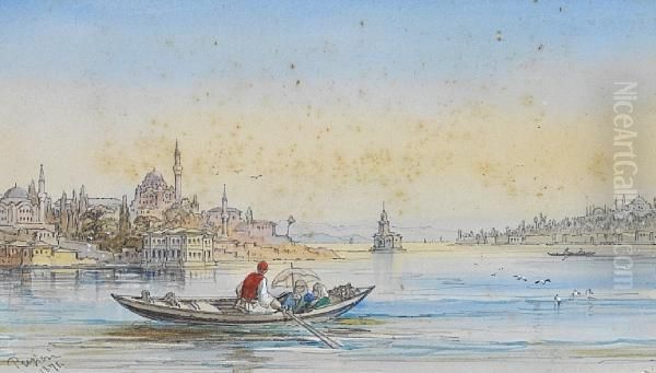 View On The Bosphorus With The Kizkulesi Beyond by Amadeo Preziosi