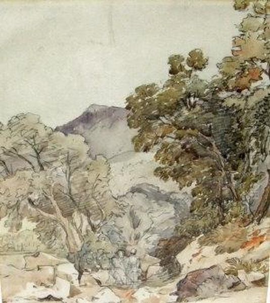 Travellers On A Rocky Road Passing Through A Wood by David I Cox