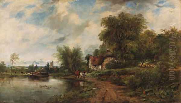 View of Shepperton and St. Nicholas' Parish Church, with Shepperton Manor House in the foreground by Frederick Waters Watts