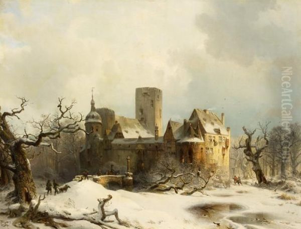 Castle In A Winter Landscape by Carl Hilgers