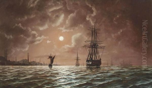 An Armed Merchantman And Other Shipping On The Bosphorous Off Constantinople by Edward Hoyer