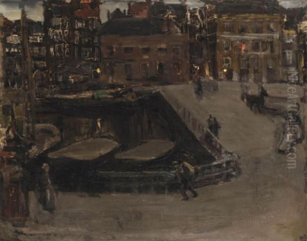 View Of The Damrak, Amsterdam, At Night by Isaac Israels