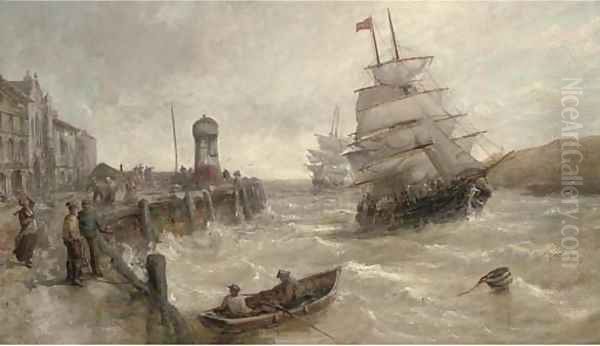 Sailing traders coming into port on the high tide by William Edward Webb