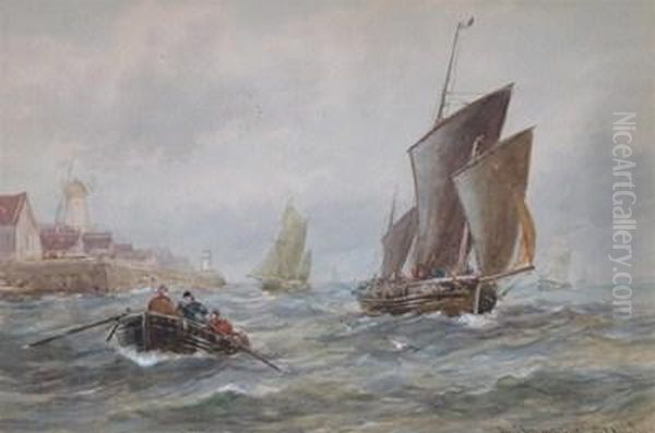 Herring Boats Returning To Port; French Barges Coming In Littlehampton by Robert Malcolm Lloyd