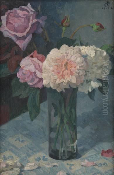 Vase Fleuri De Roses Et Depivoines by Francois Marechal