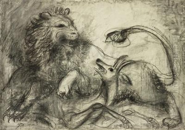 An Antelope Attacked By A Lion by Antonin Prochazka