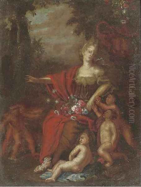 Flora in a landscape with putti by Adriaen Van Der Werff