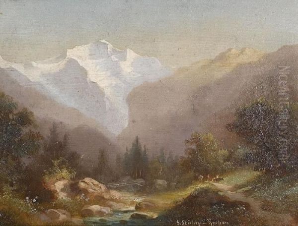 Sommerlicher Bergbach Mit Jungfrau by Ferdinand Sommer