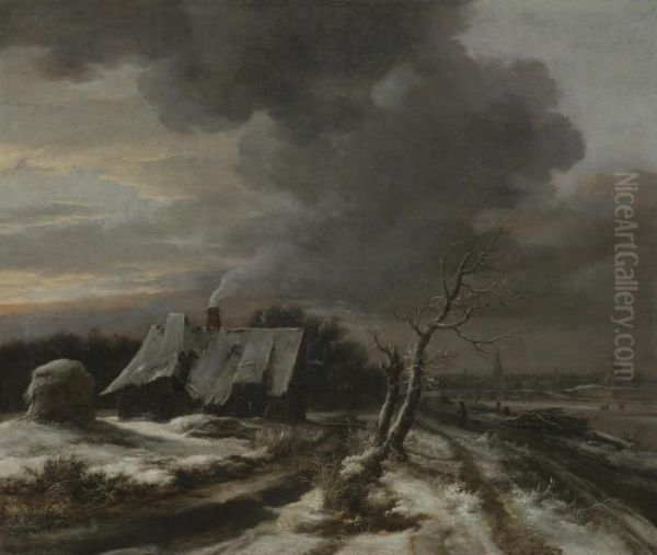 A Winter Landscape With A View Of The River Amstel And Amsterdam In The Distance by Jacob Van Ruisdael