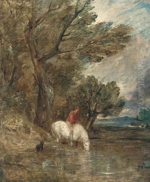 A Wooded Landscape With A Boy Watering A Grey Pony by Thomas Gainsborough