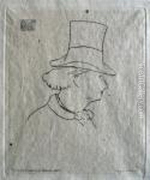 Baudelaire De Profile En Chapeau by Edouard Manet