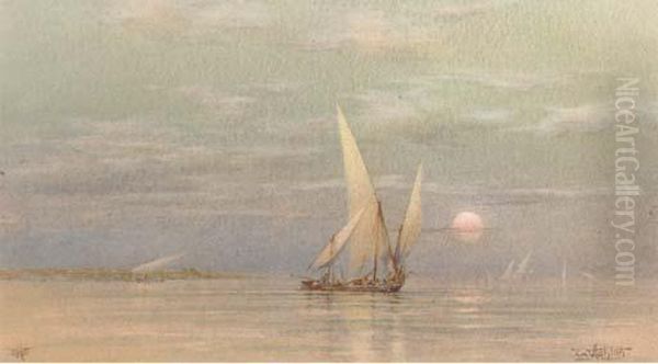 Feluccas On The Nile At Dusk by William Ashton